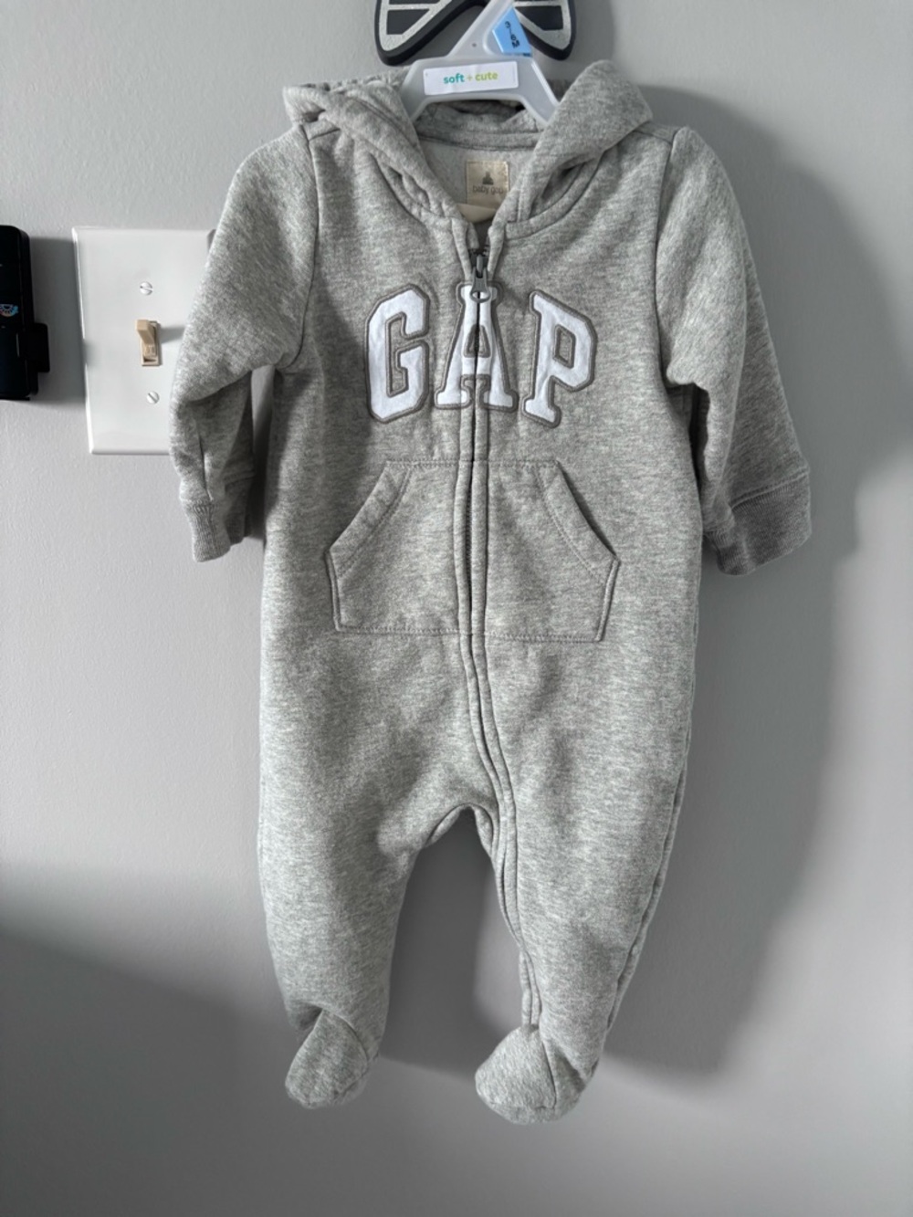 GAP Light Gray Hooded Baby Footed One-Piece